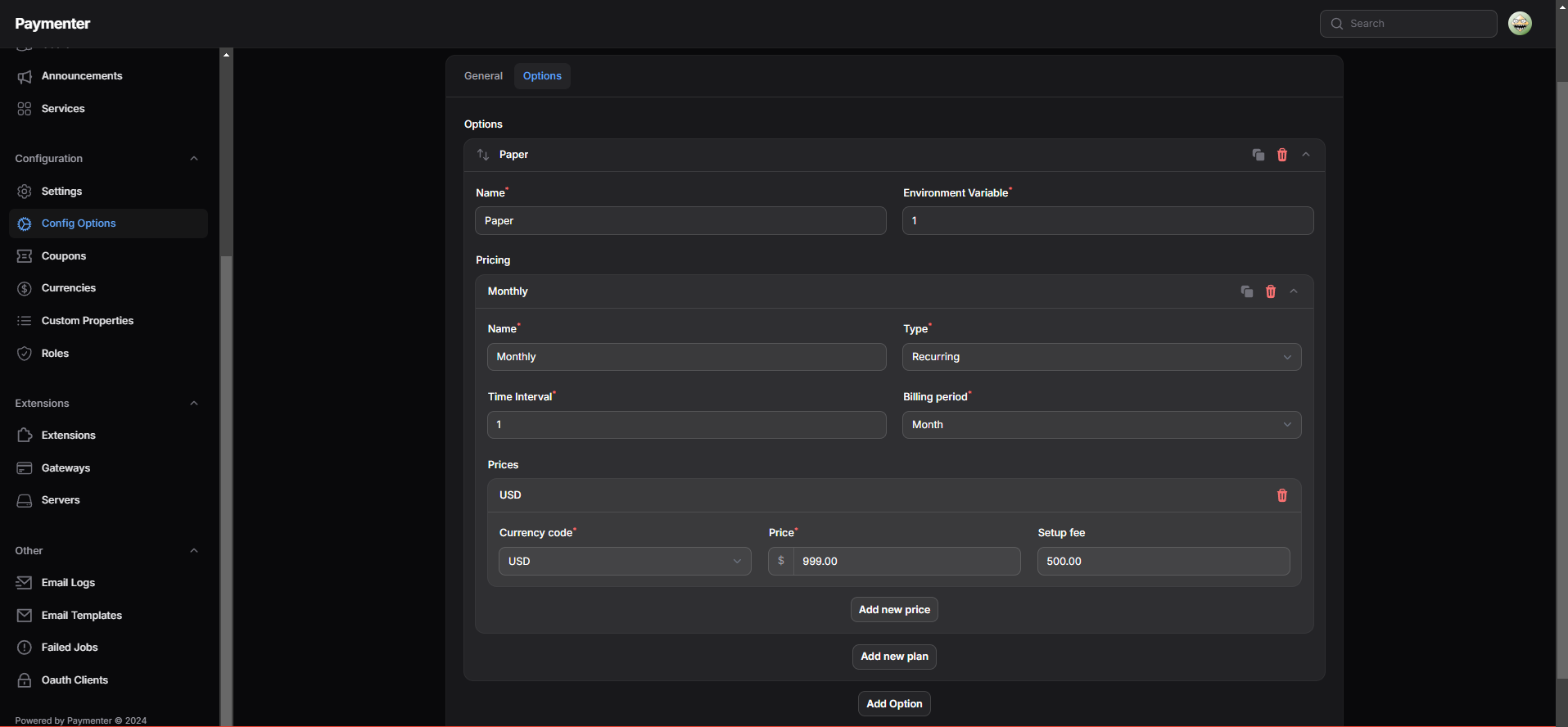Config Options Config
